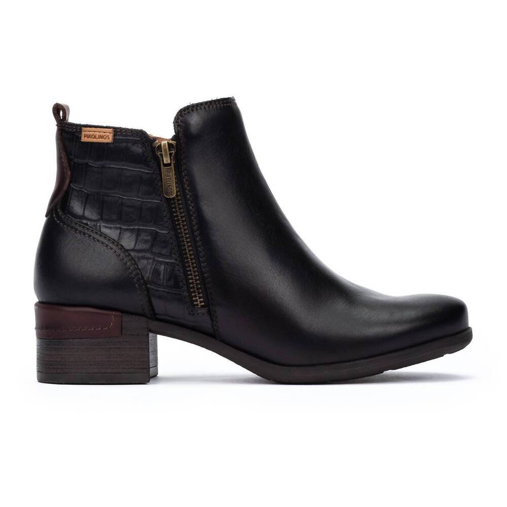 NEW PIKOLINOS women's malaga heeled ankle boots with zip in black